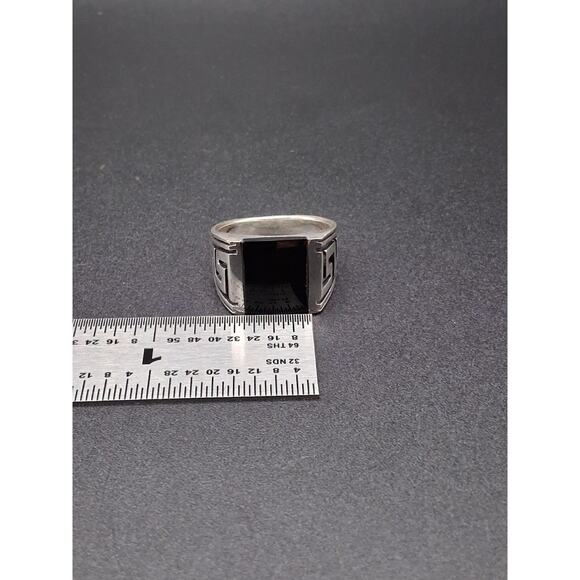 Men's Black Onyx Ring, Size 8.5, 925 Silver, Signet, Bold Modern Greek Style - Picture 6 of 10
